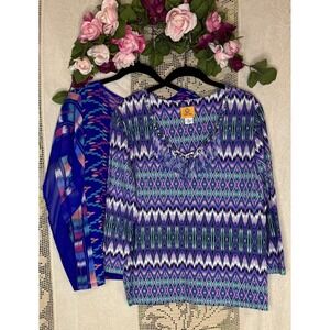 Ruby Rd Blouses Lot Womens XL Petite XL Blue Purple Ikat Embellished Sheer